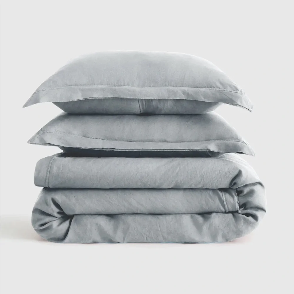 Quince European Linen Double Flange Duvet Cover Set Mist King Cal King